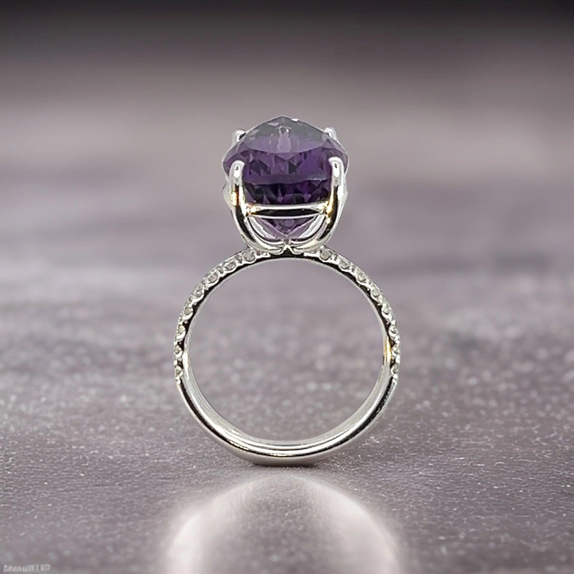 Natural Amethyst Diamond Ring 6.5 14k White Gold 7.67 TCW Certified For Sale 4
