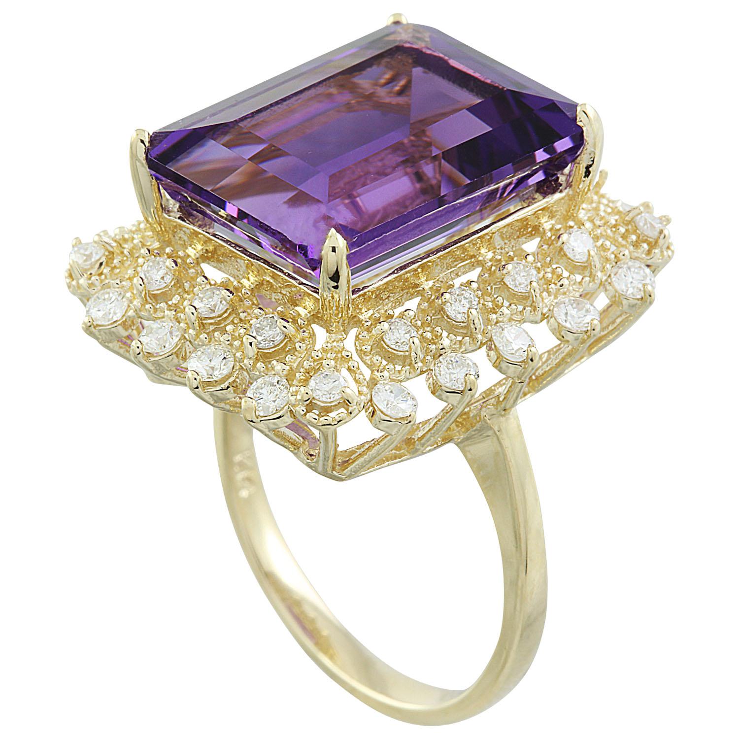 Emerald Cut Natural Amethyst Diamond Ring in 14 Karat Solid Yellow Gold  For Sale