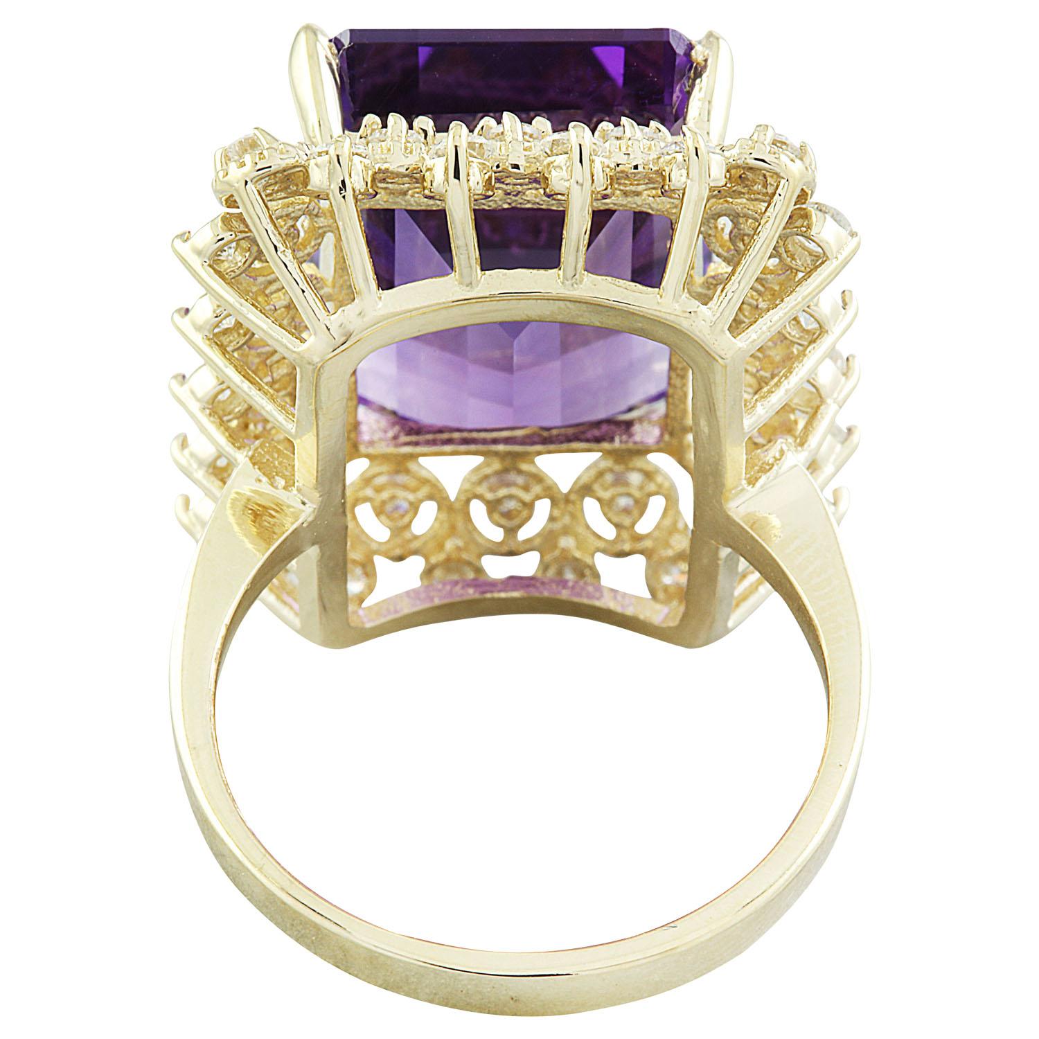 Natural Amethyst Diamond Ring in 14 Karat Solid Yellow Gold  In New Condition For Sale In Los Angeles, CA