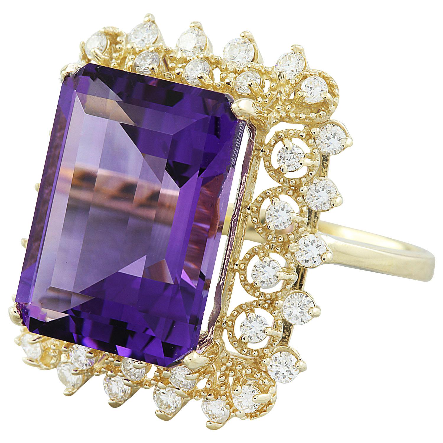 Women's Natural Amethyst Diamond Ring in 14 Karat Solid Yellow Gold  For Sale