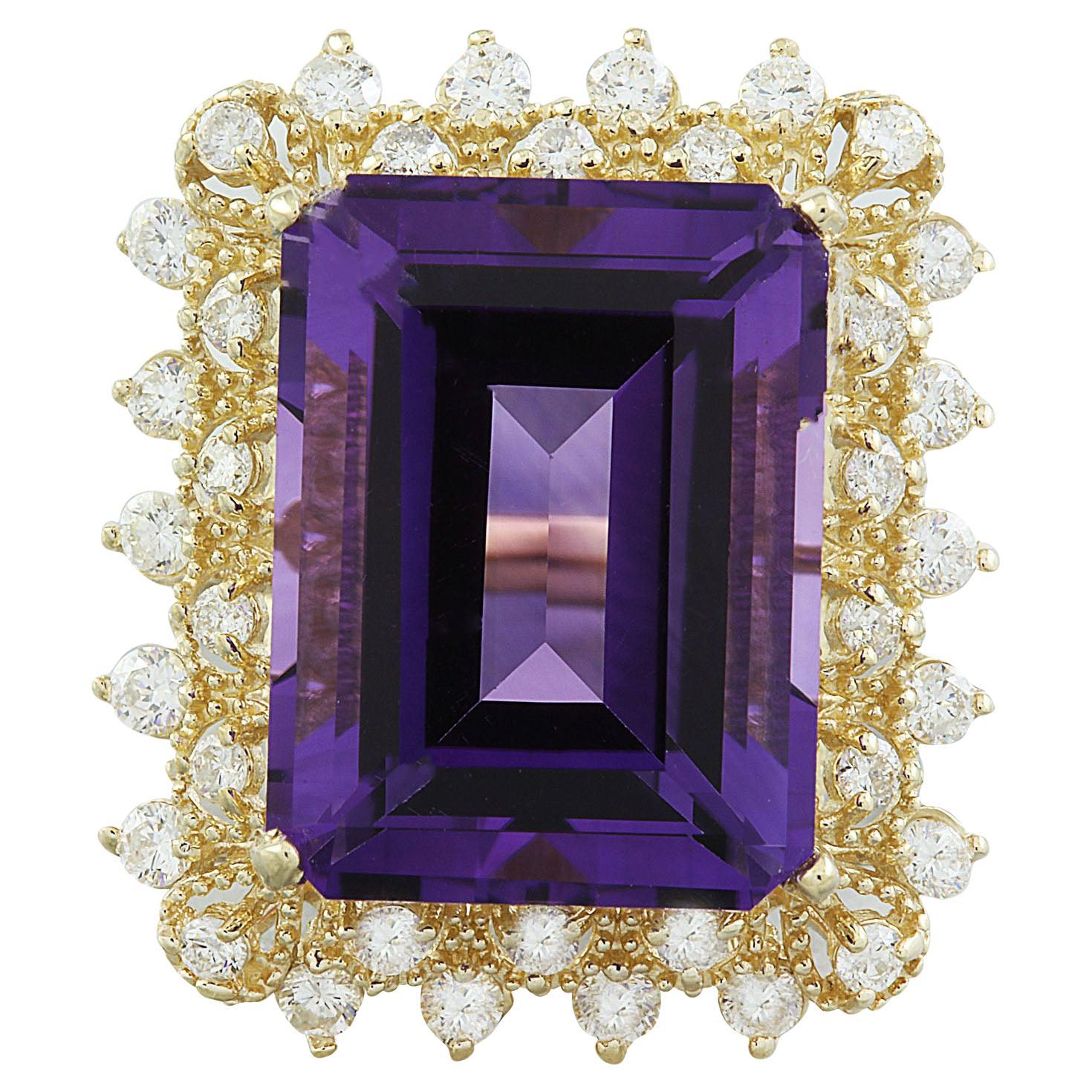 Natural Amethyst Diamond Ring in 14 Karat Solid Yellow Gold  For Sale