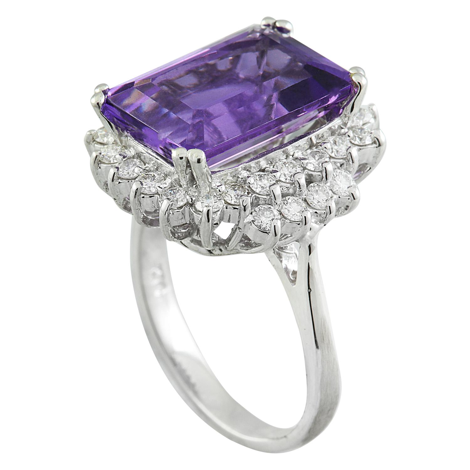 Emerald Cut Natural Amethyst Diamond Ring In 14 Karat White Gold For Sale