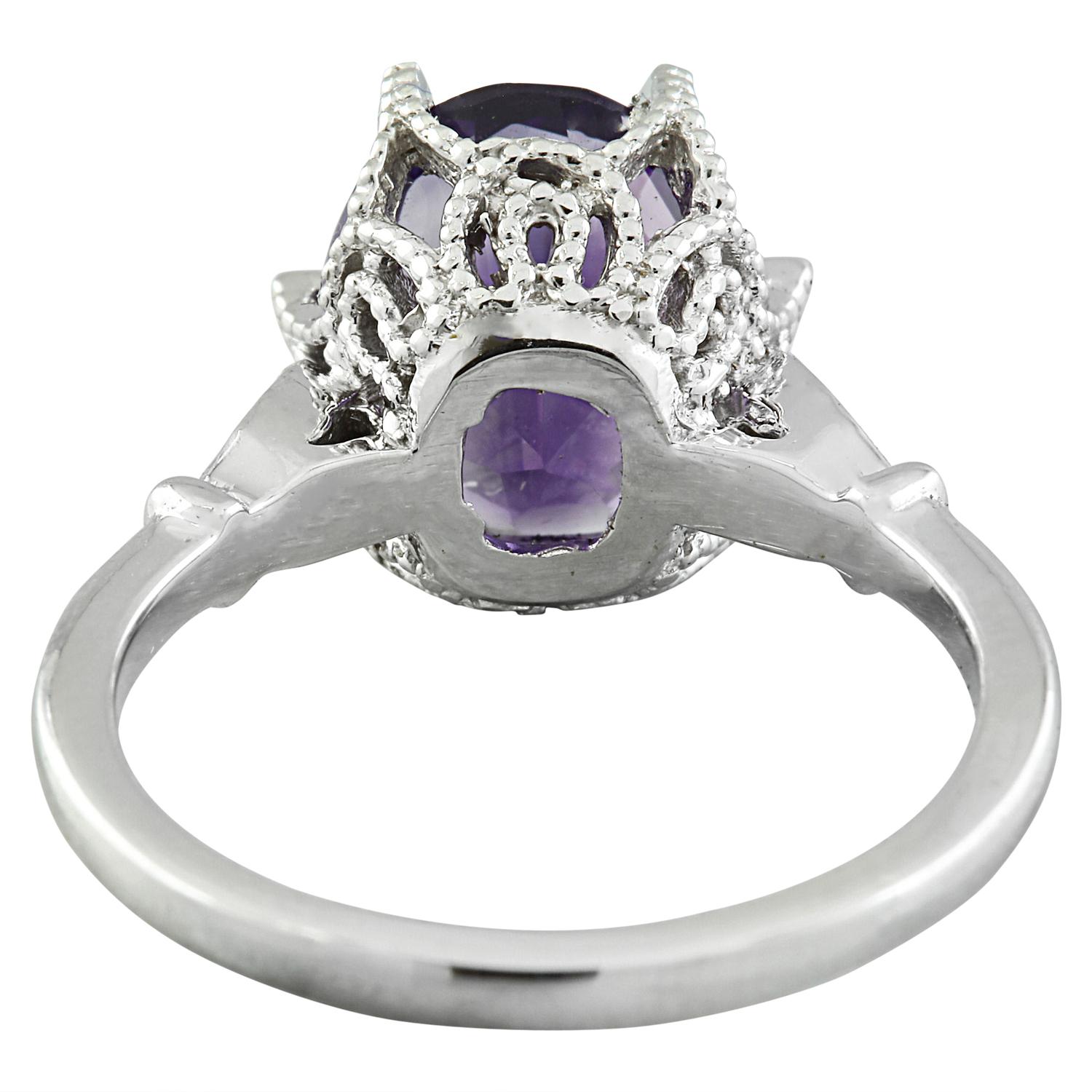 Natural Amethyst Diamond Ring In 14 Karat White Gold In New Condition For Sale In Los Angeles, CA