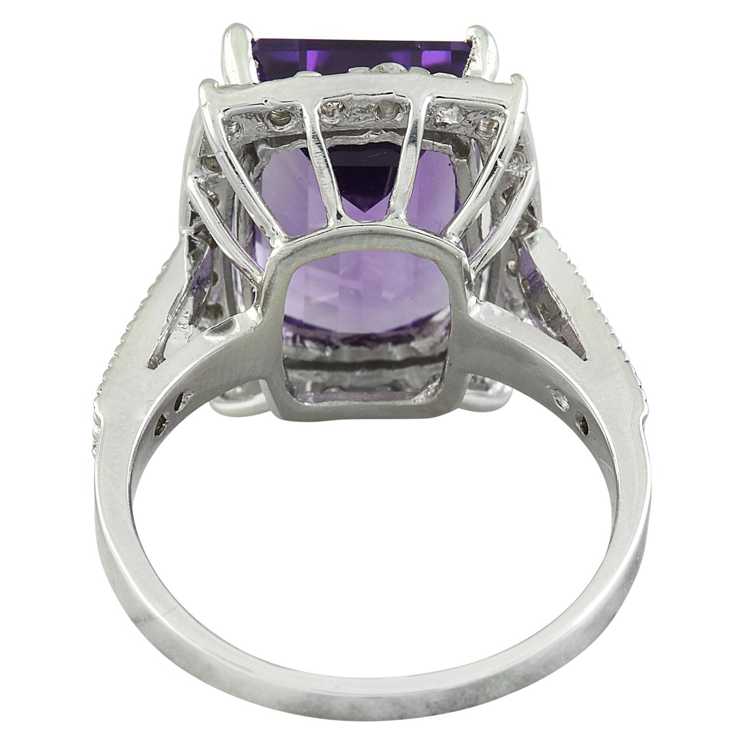 Natural Amethyst Diamond Ring In 14 Karat White Gold  In New Condition For Sale In Los Angeles, CA