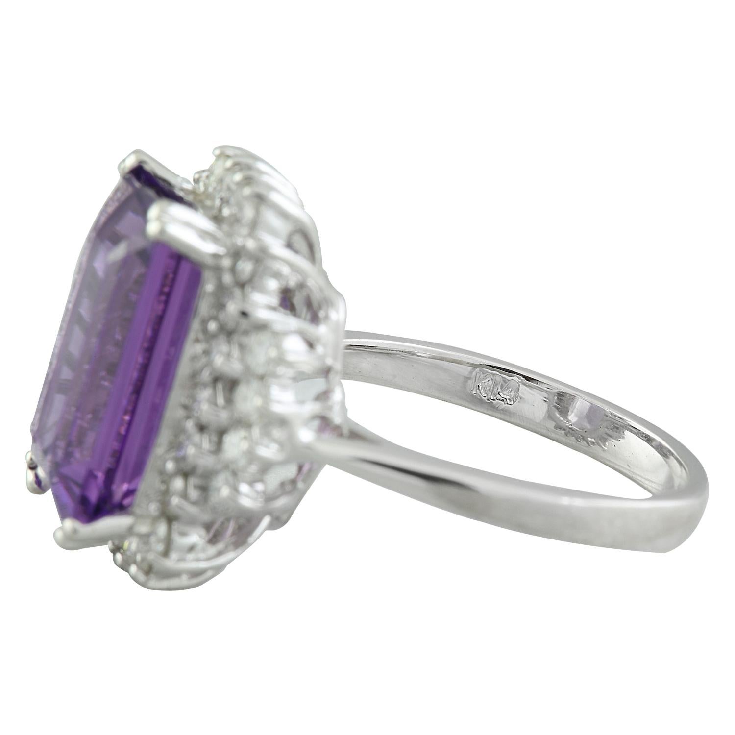 Women's Natural Amethyst Diamond Ring In 14 Karat White Gold For Sale