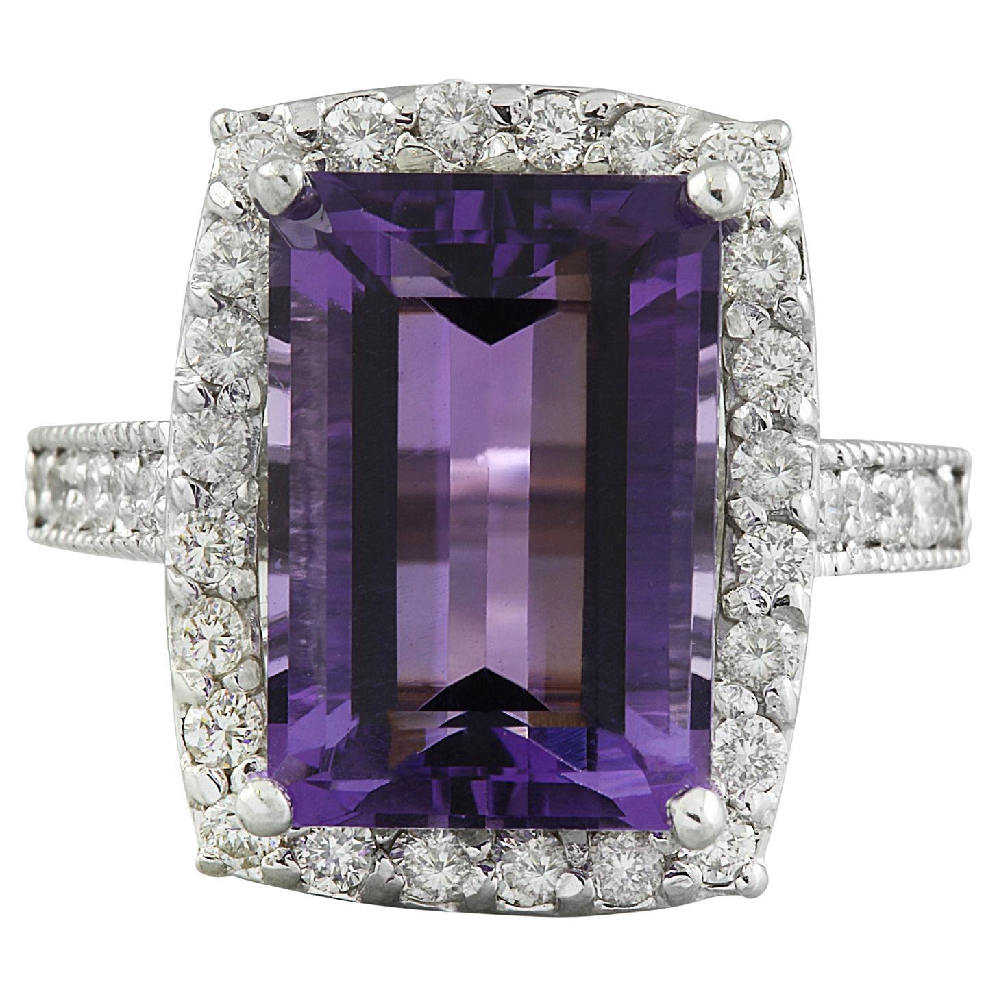 Natural Amethyst Diamond Ring In 14 Karat White Gold  For Sale