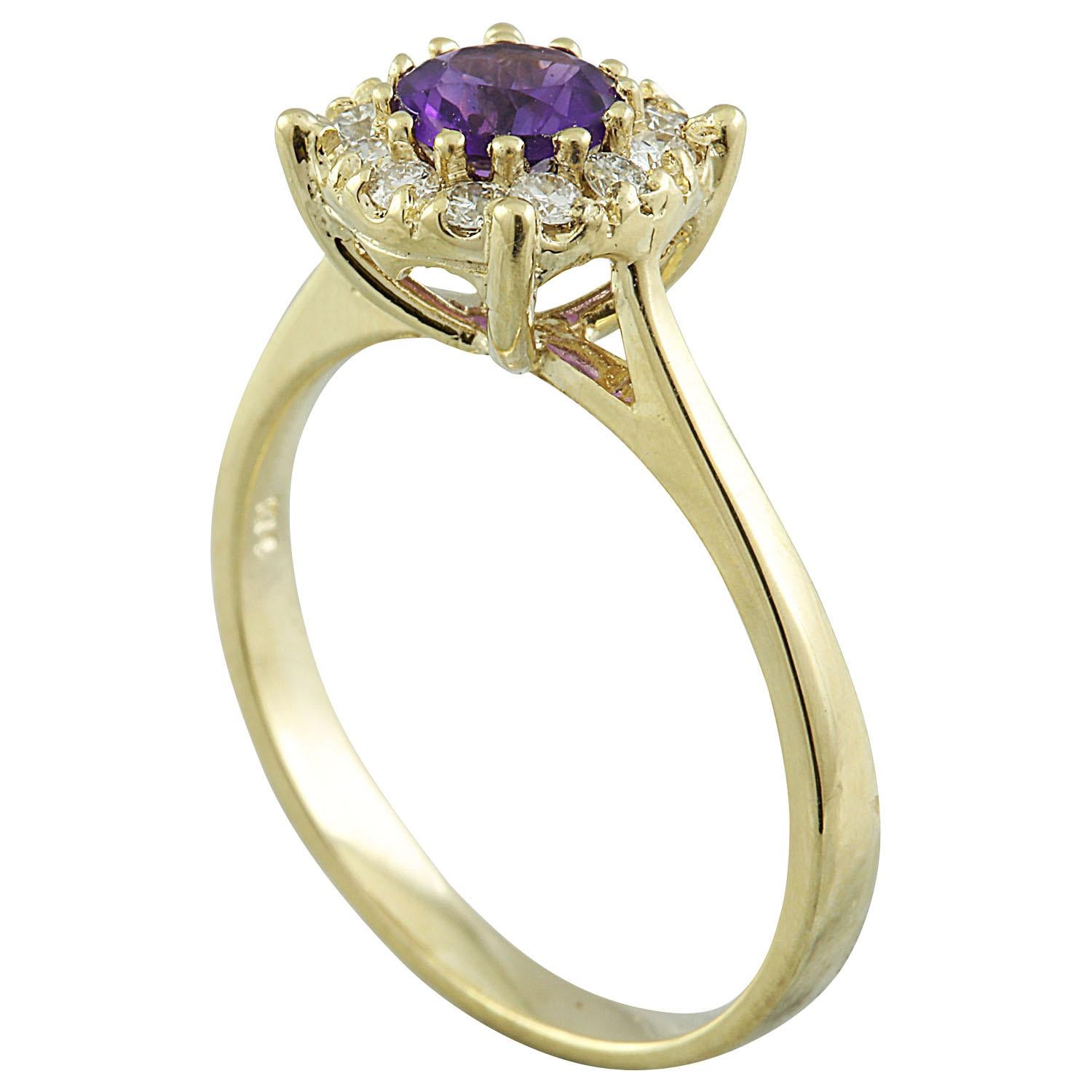 Round Cut Natural Amethyst Diamond Ring In 14 Karat Yellow Gold For Sale