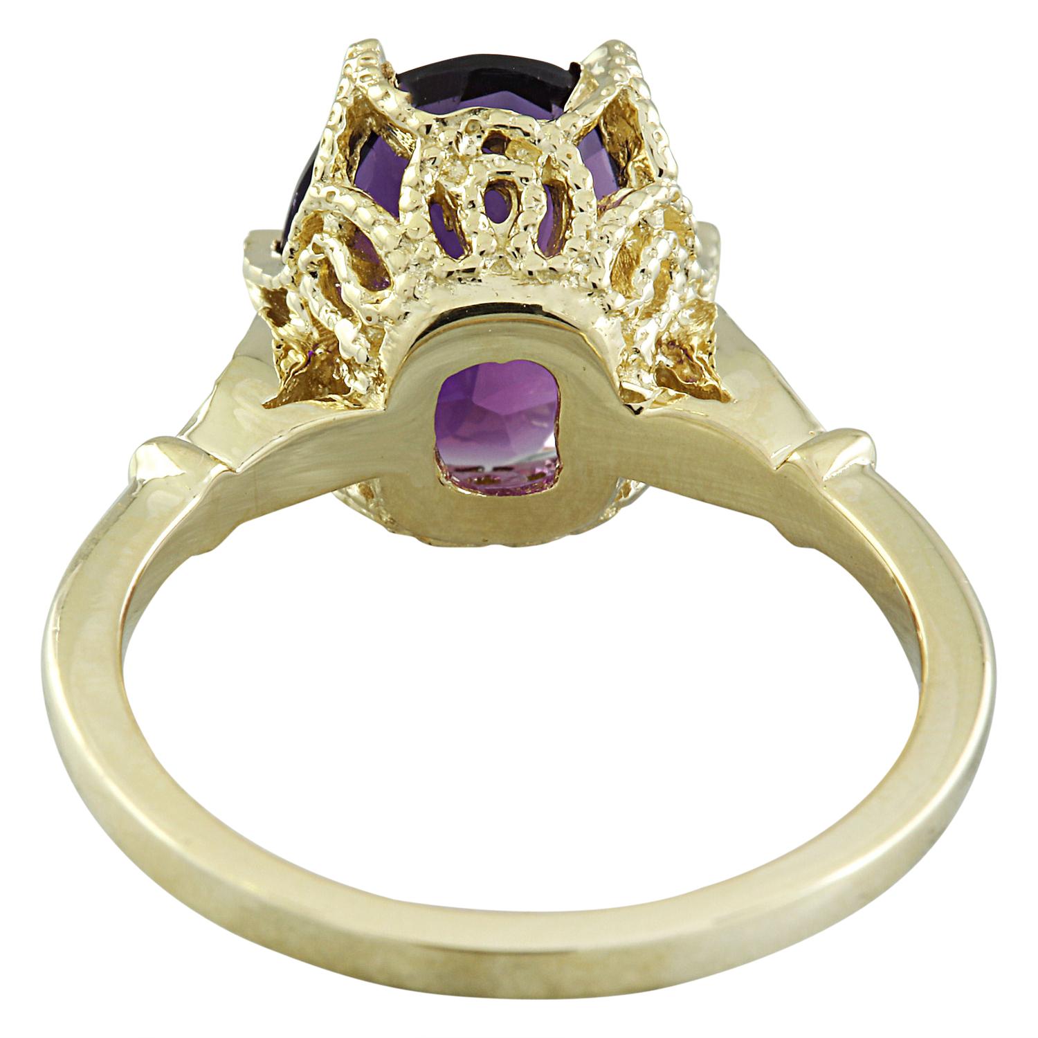 Natural Amethyst Diamond Ring In 14 Karat Yellow Gold In New Condition For Sale In Los Angeles, CA