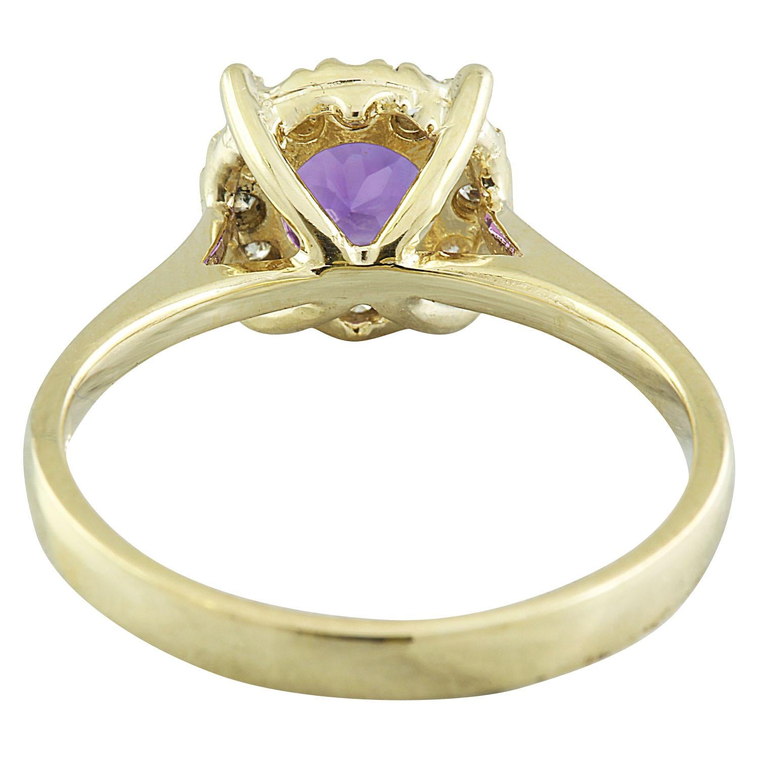 Women's Natural Amethyst Diamond Ring In 14 Karat Yellow Gold For Sale