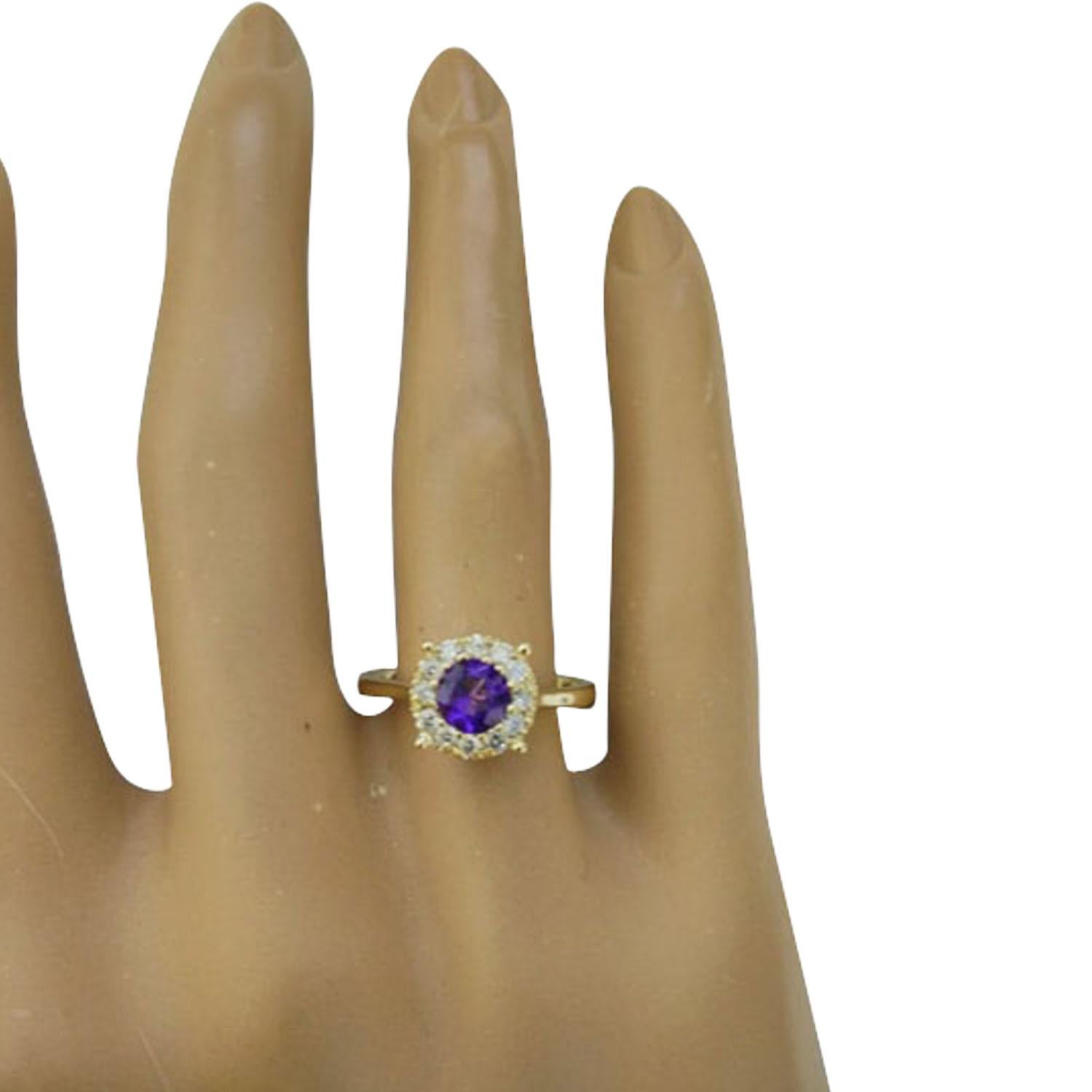 Natural Amethyst Diamond Ring In 14 Karat Yellow Gold For Sale 1