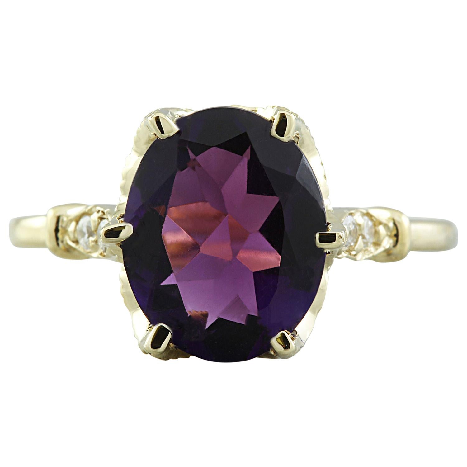 Natural Amethyst Diamond Ring In 14 Karat Yellow Gold For Sale