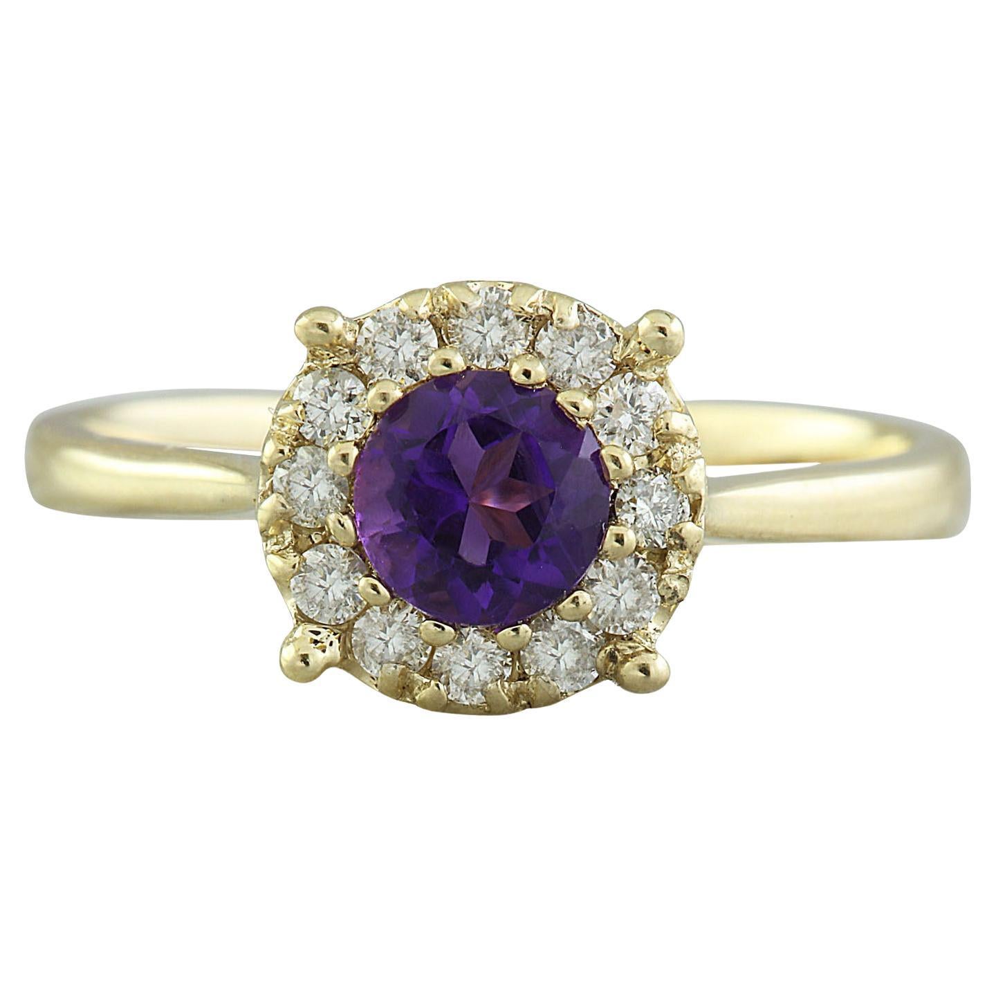 Natural Amethyst Diamond Ring In 14 Karat Yellow Gold For Sale