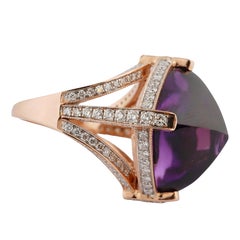 14k Gold Amethyst Halo Ring with 1.620ct Diamonds, New
