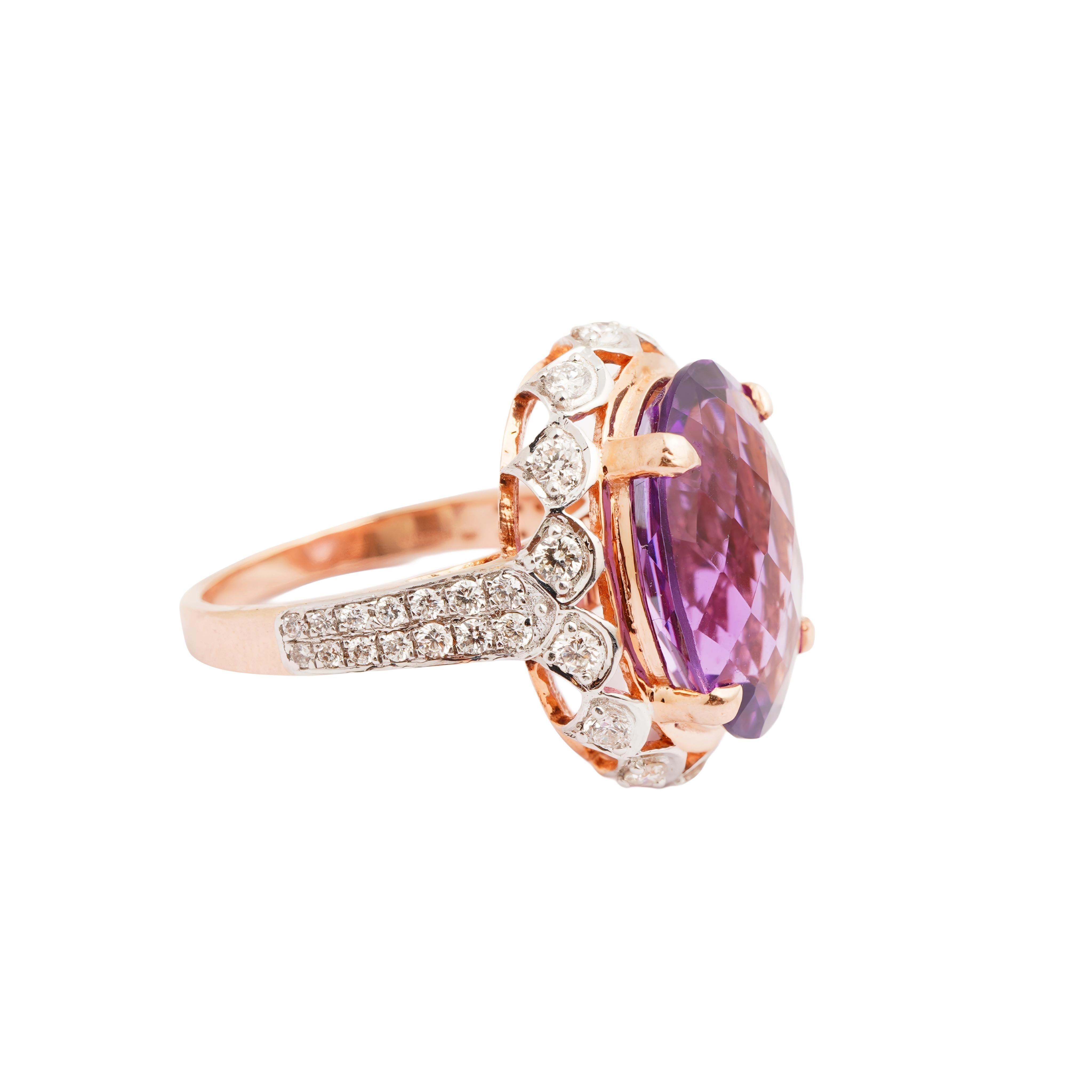 Taille Asscher Natural amethyst diamond ring in 14k gold en vente