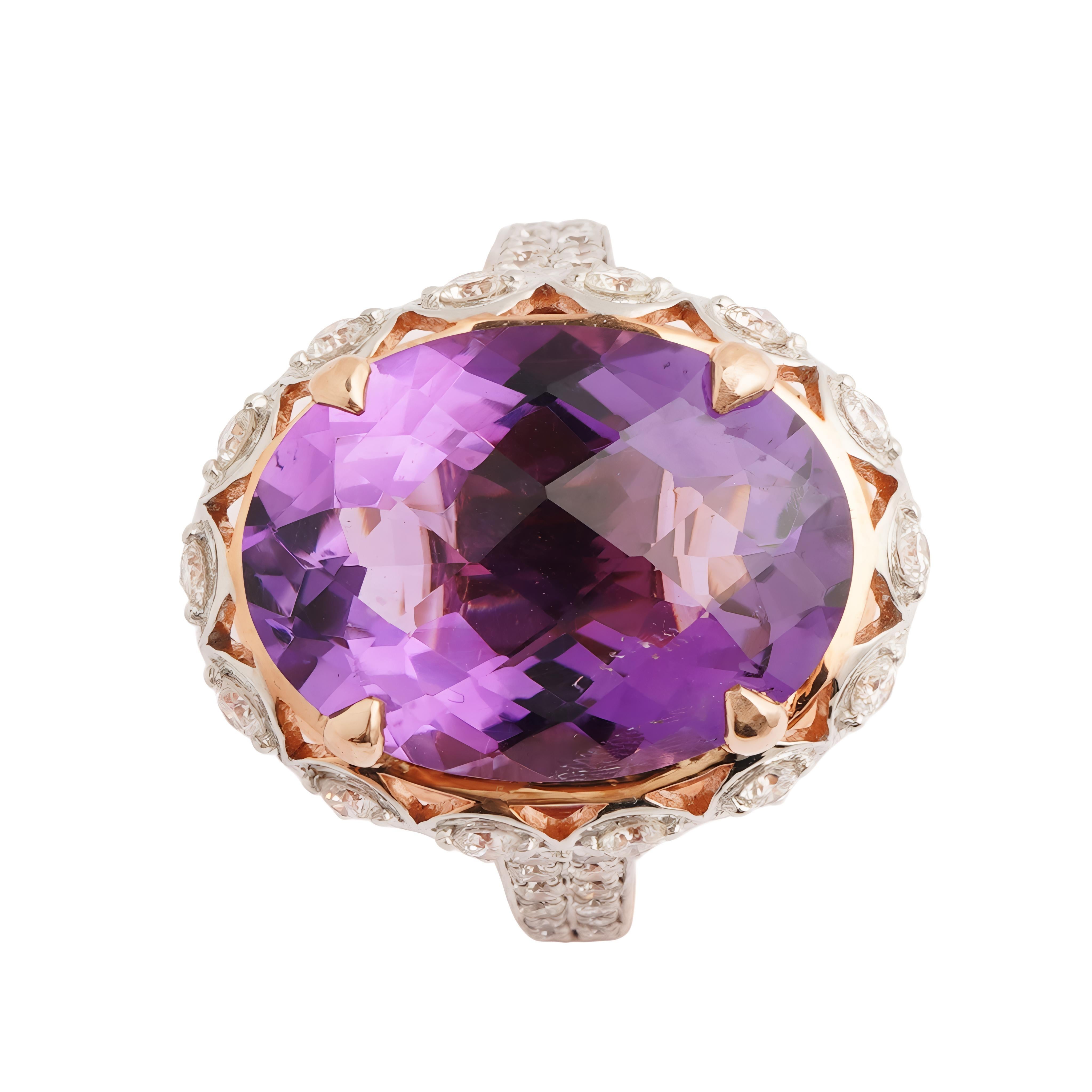 Natural amethyst diamond ring in 14k gold Neuf - En vente à jaipur, IN