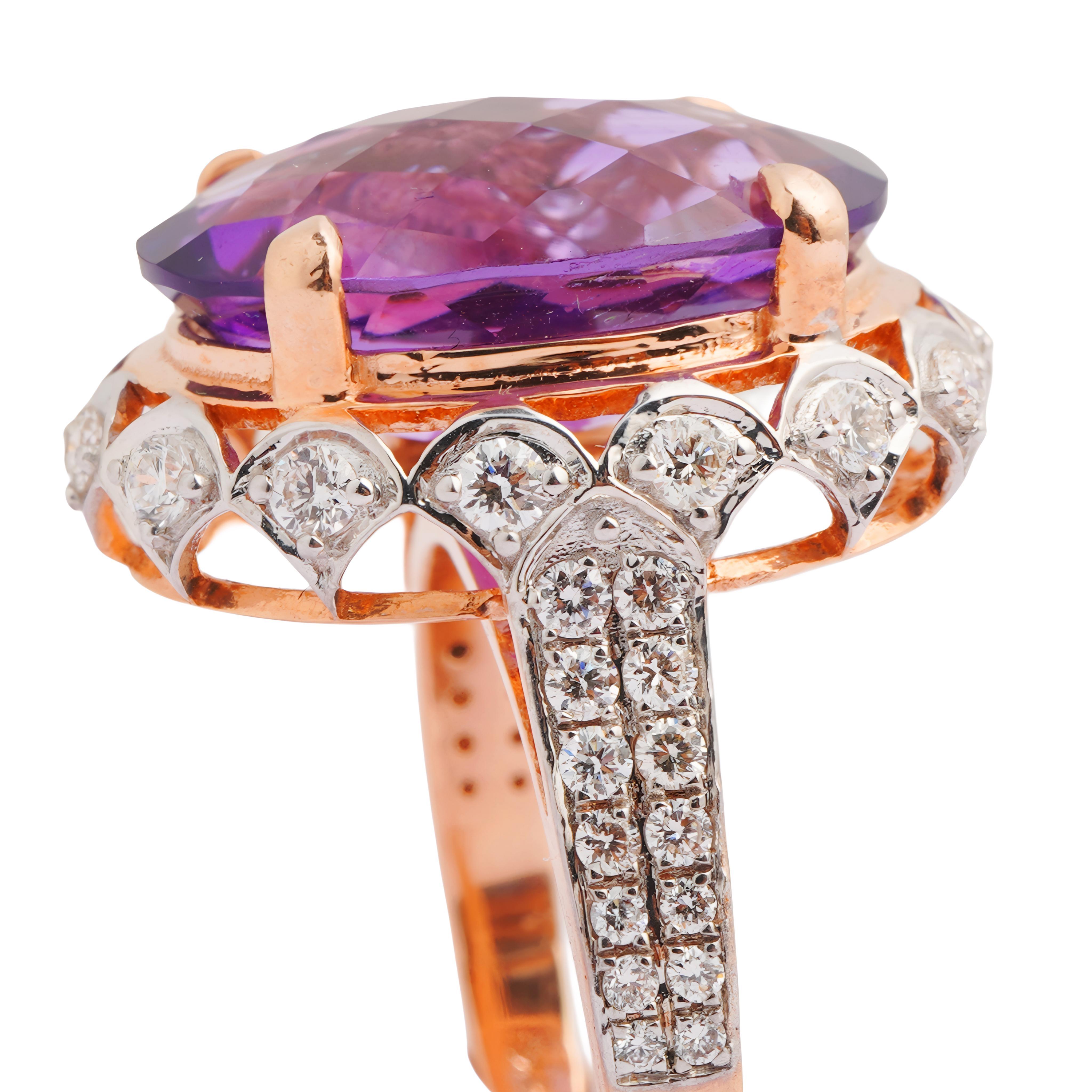Natural amethyst diamond ring in 14k gold Pour femmes en vente