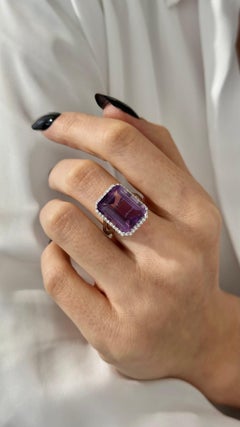 Natural Amethyst Diamond Ring Size 6.5, 14k Gold 12.48 TCW Certified