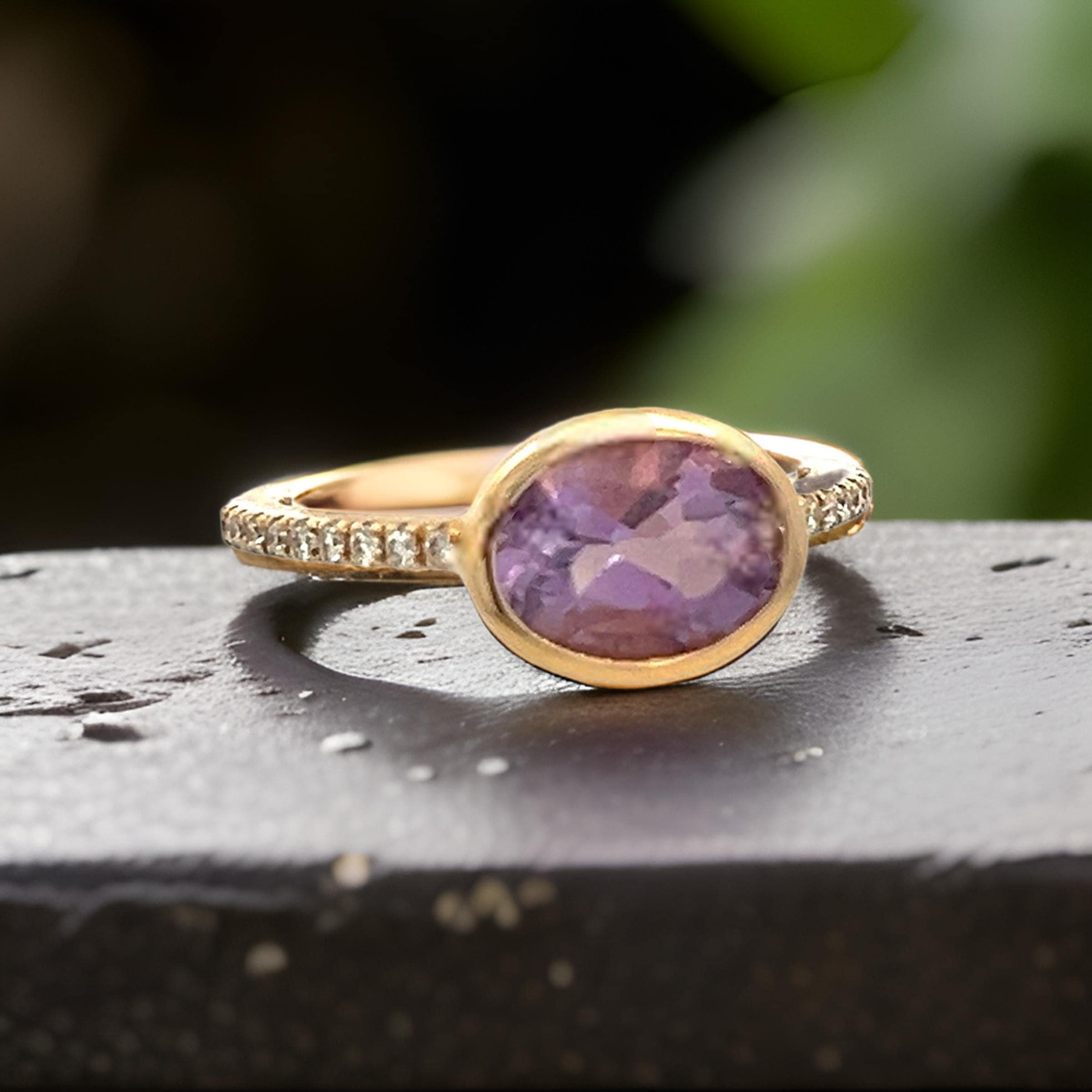 Natural Amethyst Diamond Ring Size 6.5 14k Y Gold 1.87 TCW Certified For Sale 1