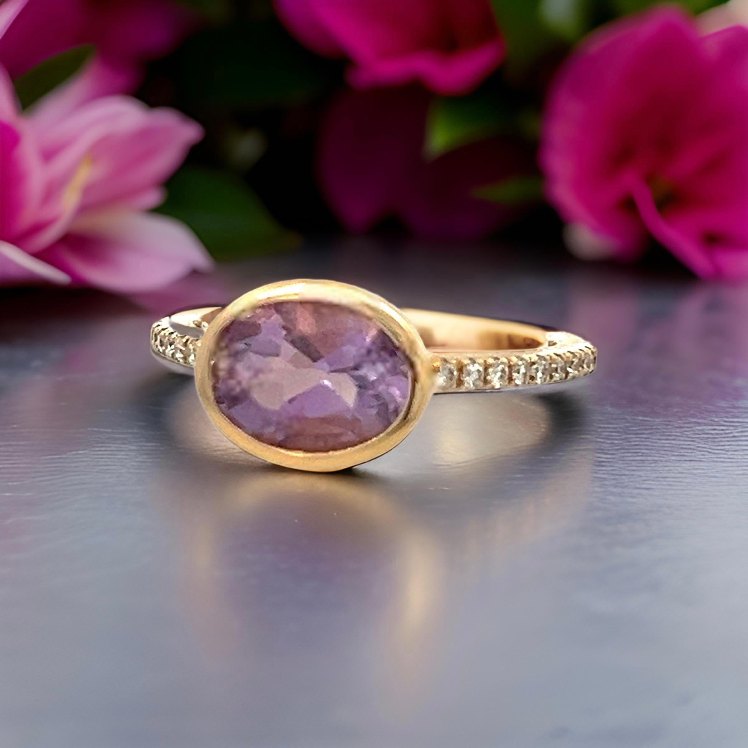 Natural Amethyst Diamond Ring Size 6.5 14k Y Gold 1.87 TCW Certified For Sale 3