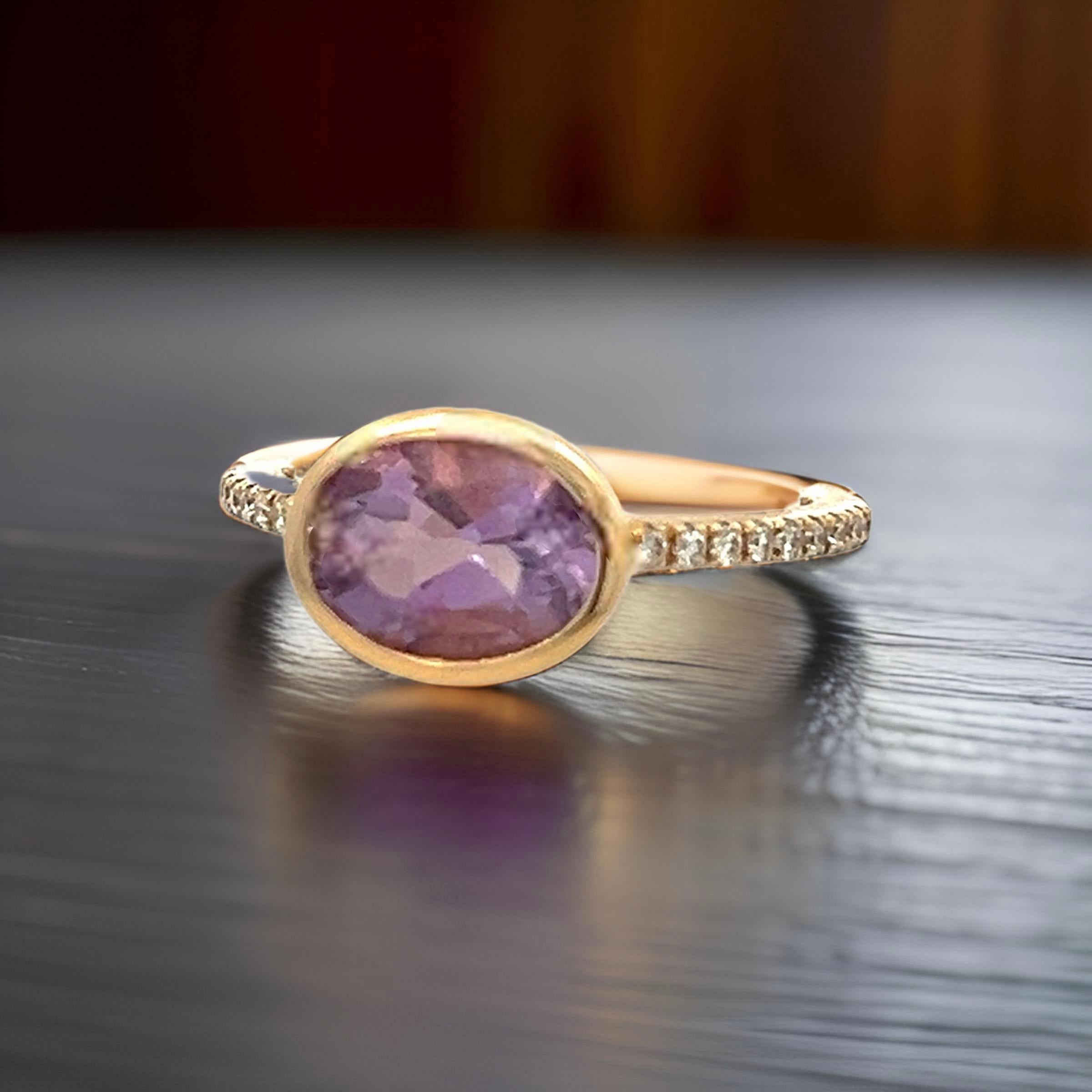 Natural Amethyst Diamond Ring Size 6.5 14k Y Gold 1.87 TCW Certified For Sale 4