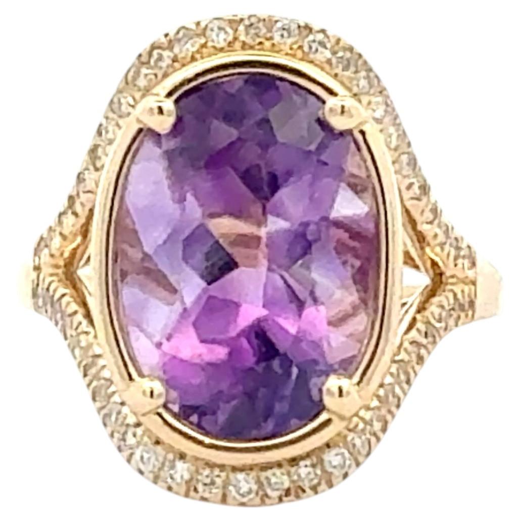Natural Amethyst Diamond Ring Size 7 14k Gold 6.17 TCW Certified