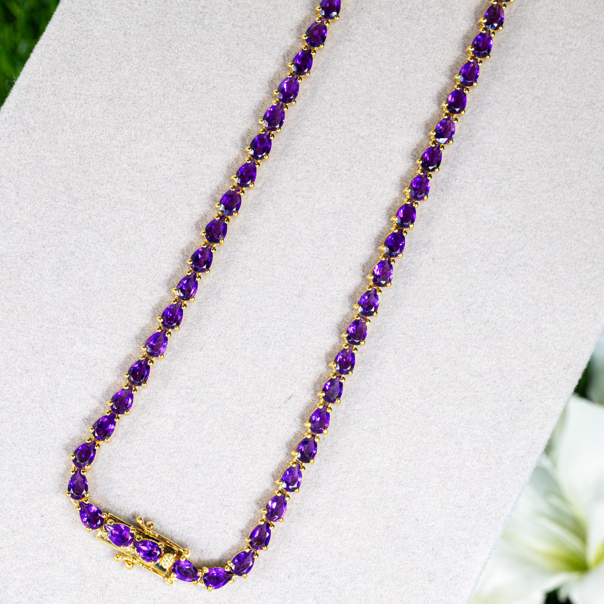 Collana a doppia goccia di ametista naturale 32 carati placcata in oro giallo 24 carati A. Silver In condizioni ottime in vendita a Aliso Viejo, CA