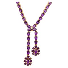 Collana a doppia goccia di ametista naturale 32 carati placcata in oro giallo 24 carati A. Silver