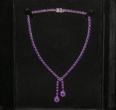 Natural Amethyst Double Drop Necklace 32 Carats Sterling Silver