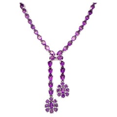 Natürliche Amethyst-Doppeltropfen-Halskette 32 Karat Sterlingsilber