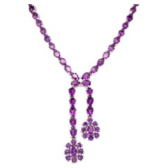 Natürliche Amethyst-Doppeltropfen-Halskette 32 Karat Sterlingsilber