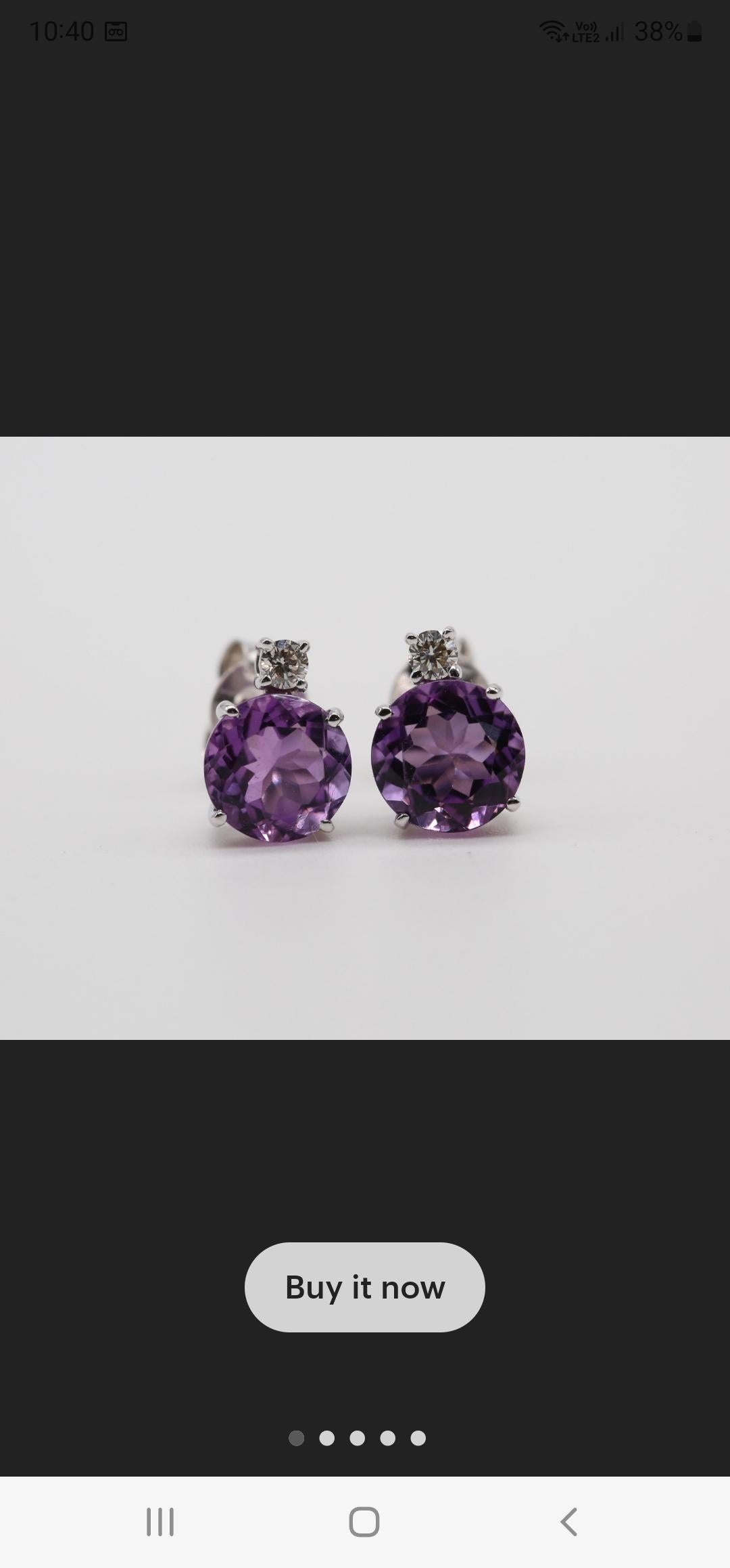 Orecchino con ametista naturale, diamanti e oro 14k in vendita 1