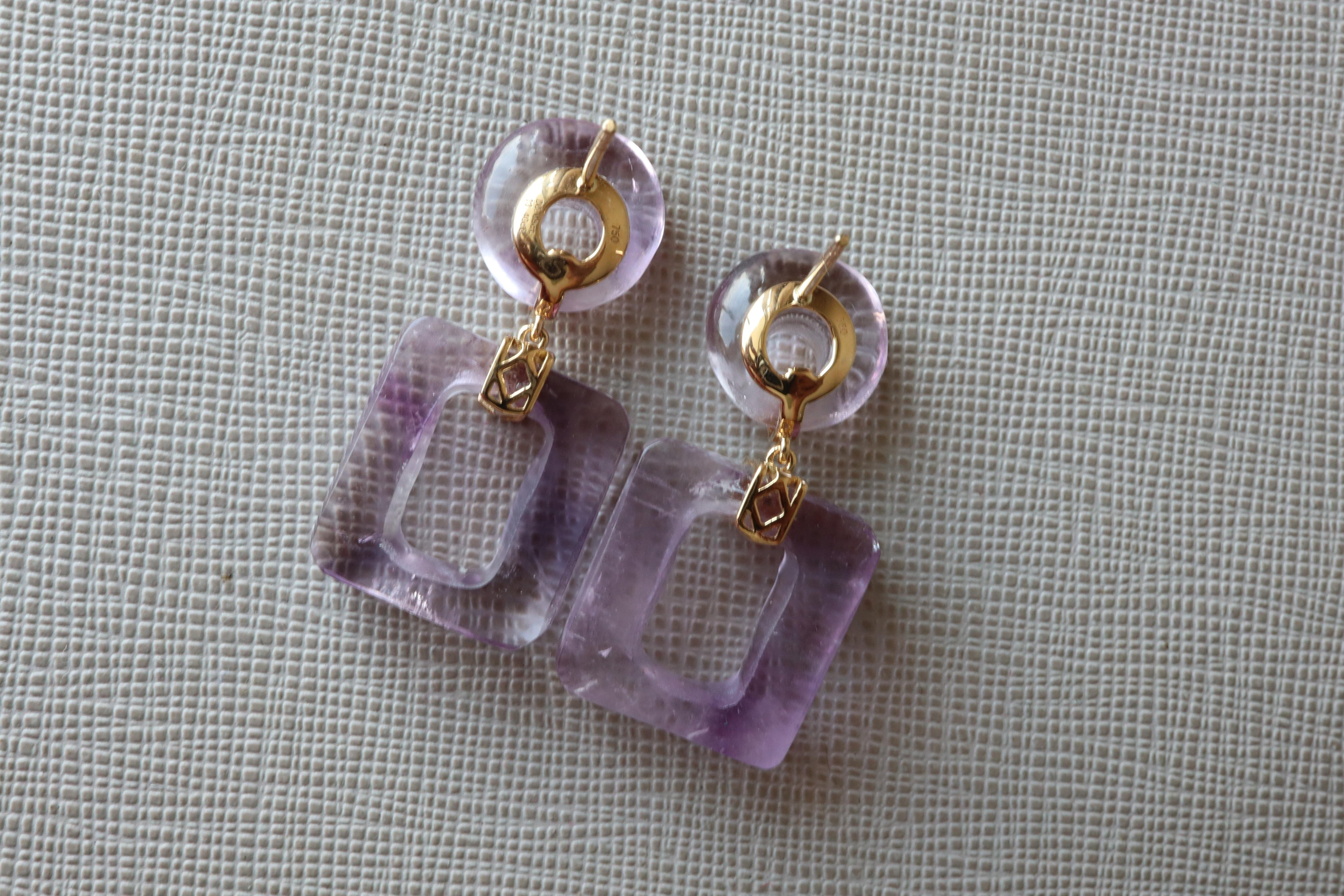 Women's Natural Amethyst Earring with Natural Diamonds in 18k solid gold