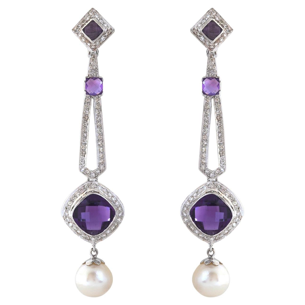 Natural Amethyst Earrings in 18K