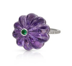 Natural Amethyst & Emerald Diamond Ring in 18k Gold