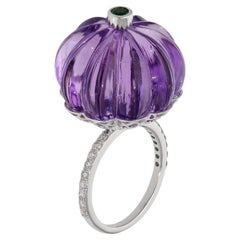 Natural Amethyst & Emerald Diamond Ring in 18k Gold
