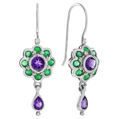 Pendientes de gota estilo vintage de amatista natural en oro blanco de 9 quilates