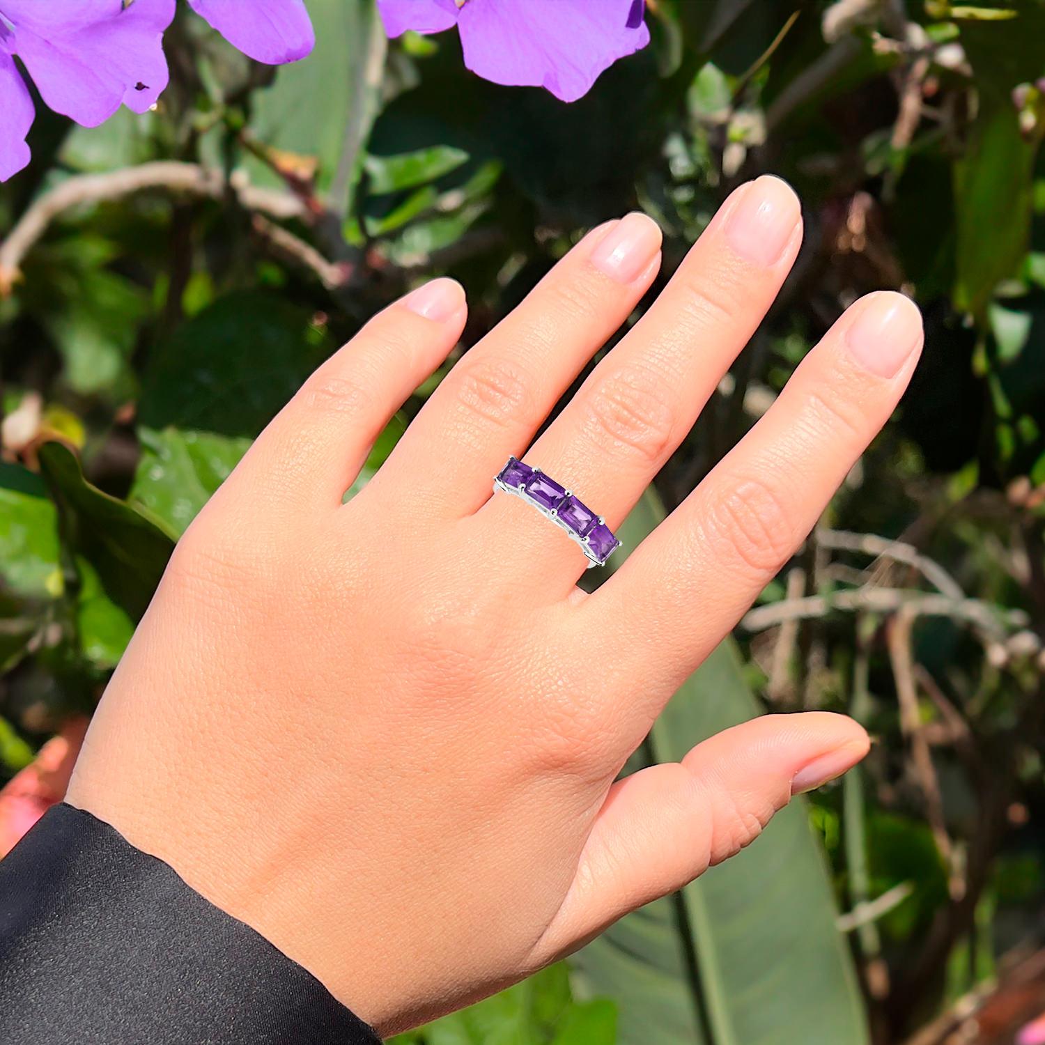 Octagon Cut Natural Amethyst Eternity Ring 2.24 Carats For Sale