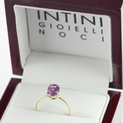 Natural Amethyst Faceted Oval Carat 18 Karat Yellow Gold Cocktail Ring