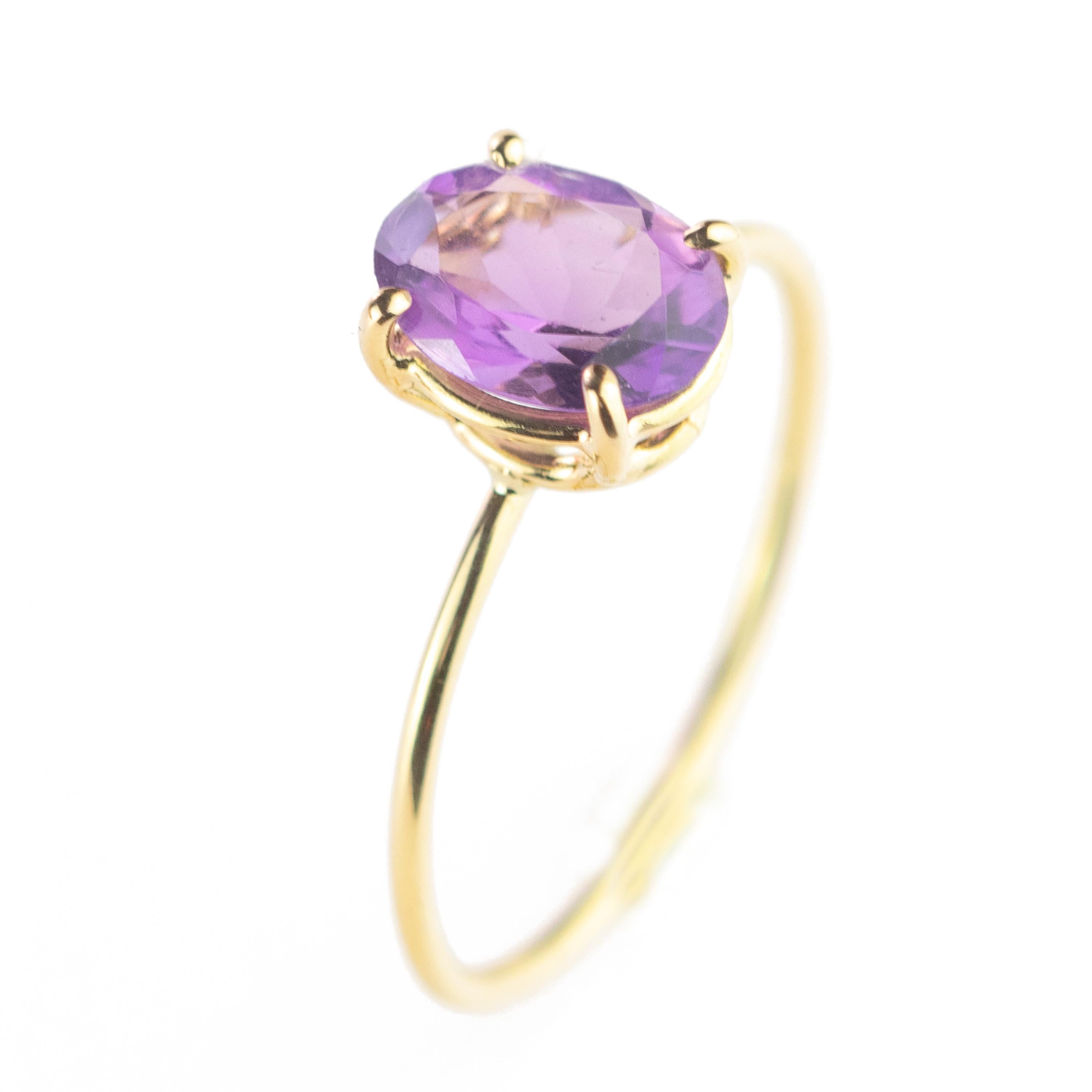 Natural Amethyst Faceted Oval Carat 18 Karat Yellow Gold Cocktail Ring 1