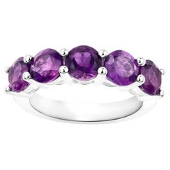 Natural Amethyst Five Stone Ring 2.85 Carats Sterling Silver