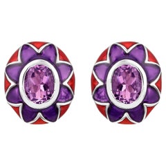 Pendientes Esmalte Floral Amatista Natural 2,3 Quilates