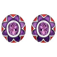 Pendientes Esmalte Floral Amatista Natural 2,3 Quilates