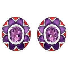 Boucles d'oreilles en améthyste naturelle à fleurs émaillées 2,3 carats