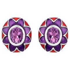 Natürliche Amethyst-Ohrringe aus geblümter Emaille 2,3 Karat