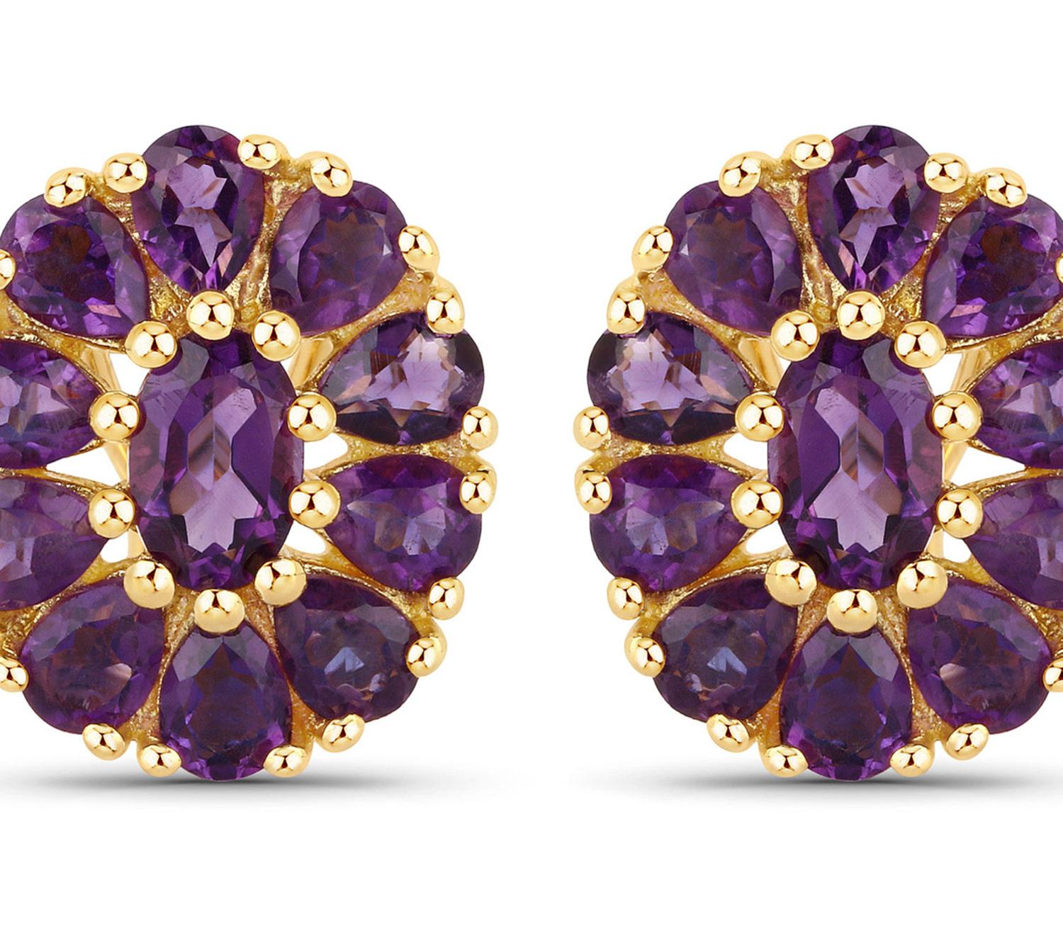 Contemporary Natural Amethyst Floral Statement Earrings 3.8 Carats Total For Sale