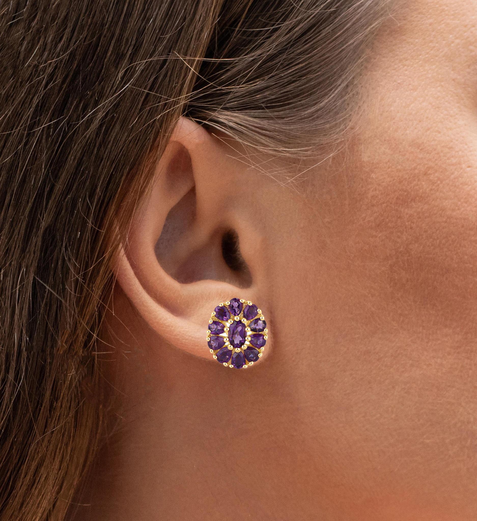 Natural Amethyst Floral Statement Earrings 3.8 Carats Total In New Condition For Sale In Laguna Niguel, CA