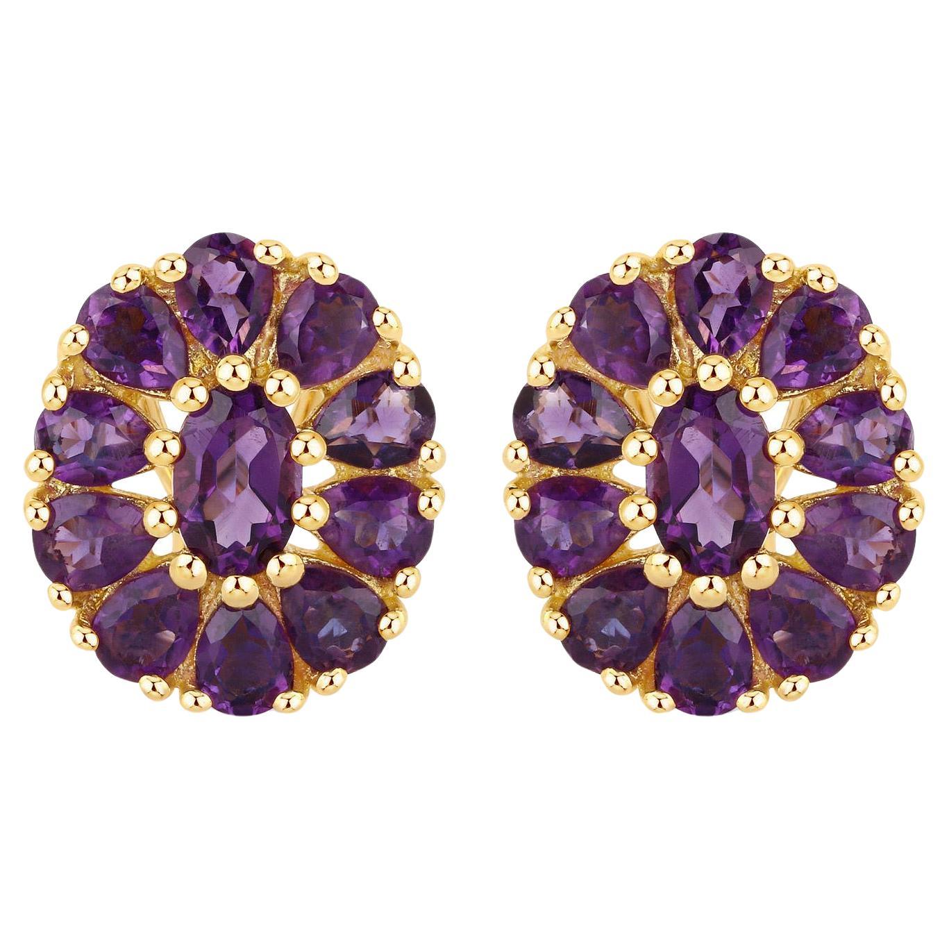 Natural Amethyst Floral Statement Earrings 3.8 Carats Total For Sale