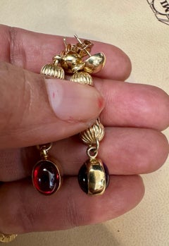 Natural Amethyst & Garnet Simple Hanging / Dangling Earring in 14 Kt Yellow Gold