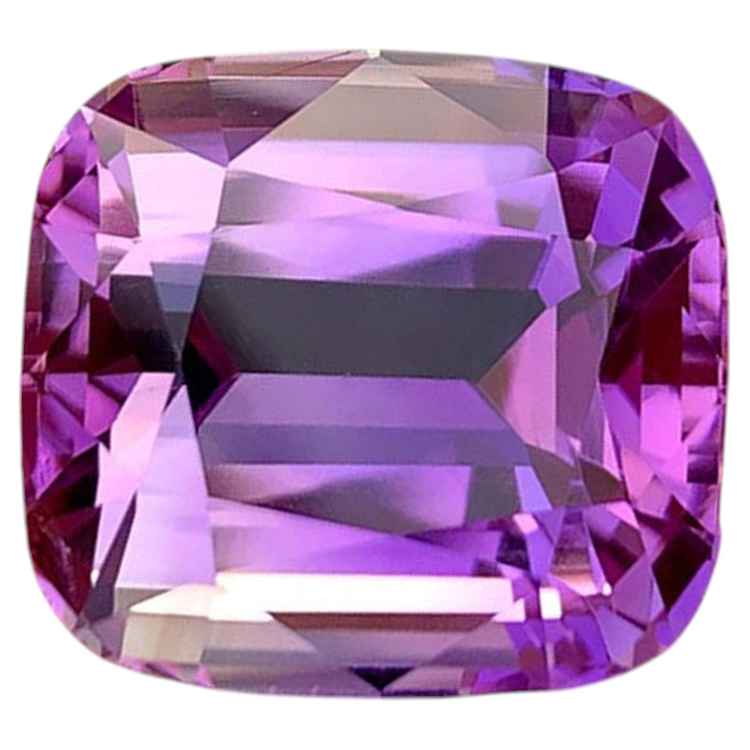 Natural Amethyst Gemstone: 16.50 Carat Deep Purple Cushion Cut For Sale