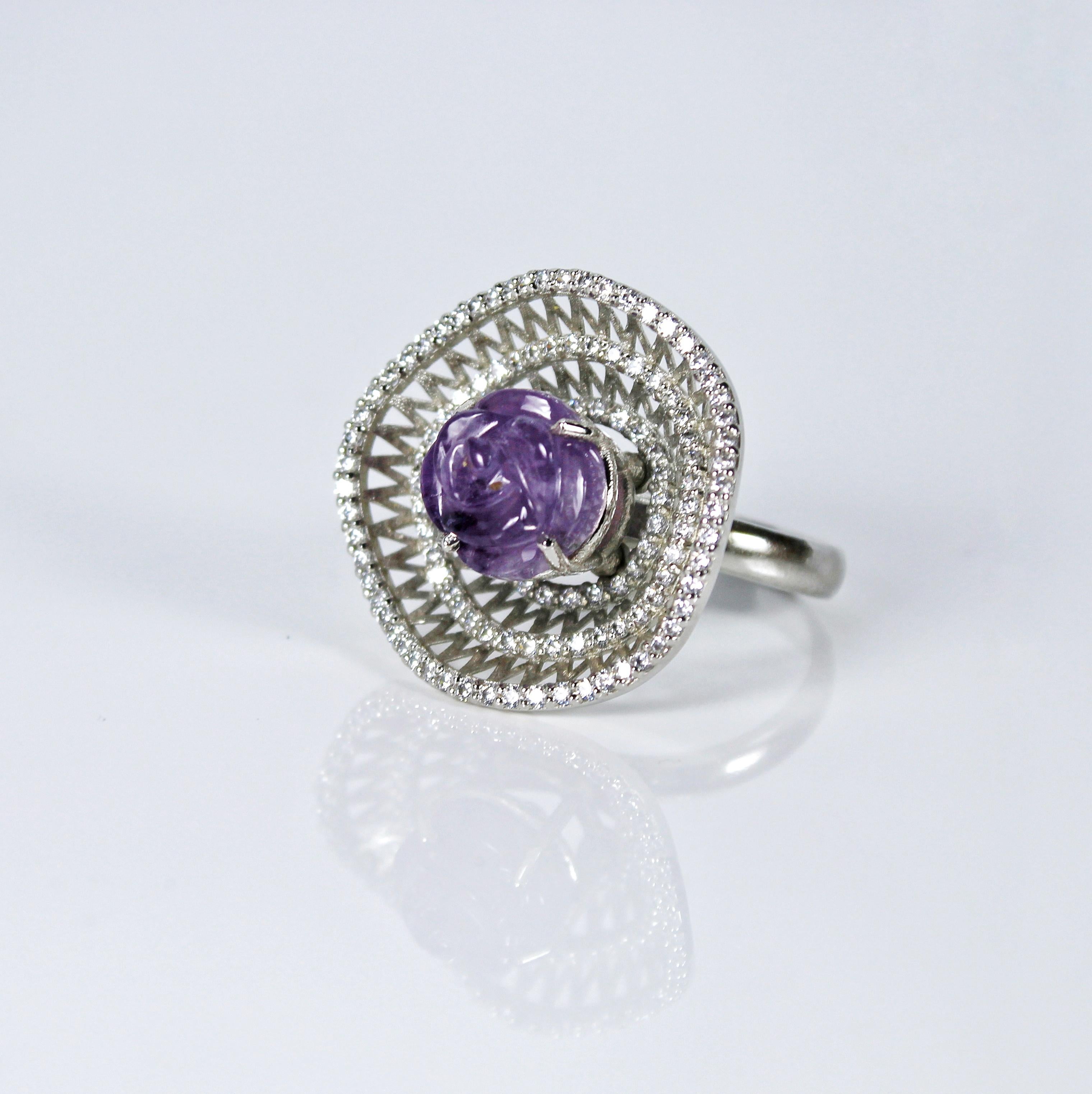 Natural Amethyst Gemstone Cocktail Ring In New Condition For Sale In Vadgam, GJ